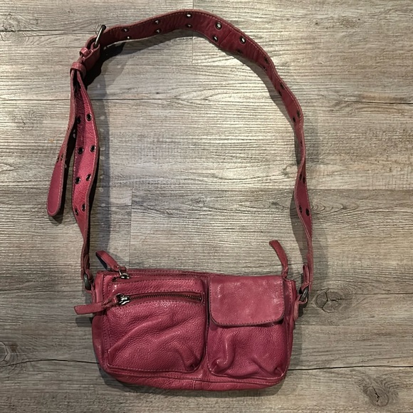 Free People Handbags - free people bag Crossbody party punch pink wade leather sling Fanny bag